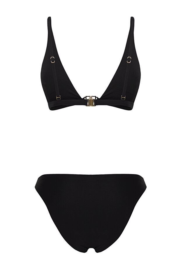 Siyah Aksesuarlı Üçgen Kaplı Regular Düşük Bel Bikini Takımı TBESS25BT00008 - 8