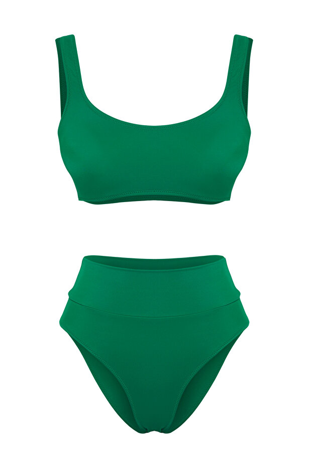 Yeşil Bralette Kaplı Regular Yüksek Bel Bikini Takımı TBESS22BT0010 - 5