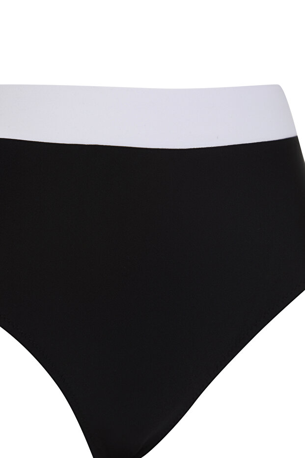 Siyah-Beyaz Renk Bloklu Biyeli Bralette Kaplı Hipster Yüksek Bel Bikini Takımı TBESS25BT00062 - 6