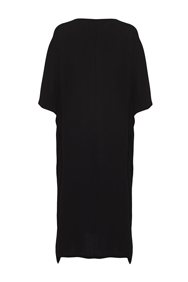 Siyah Dokuma Maxi Plaj Elbise TBESS25EL00013 - 7