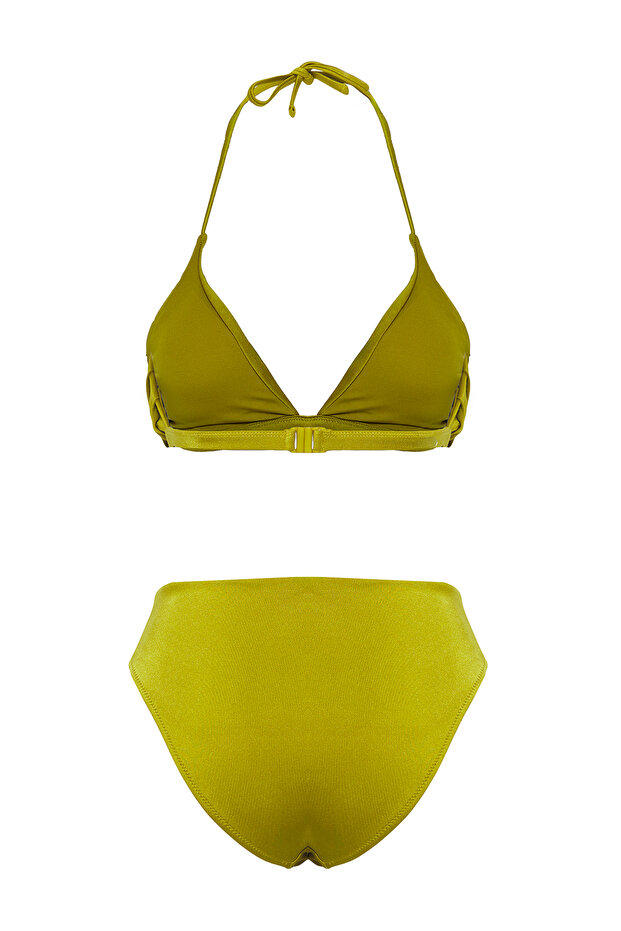 Yeşil Drapeli Üçgen Kaplı Hipster Yüksek Bel Bikini Takımı TBESS25BT00049 - 6