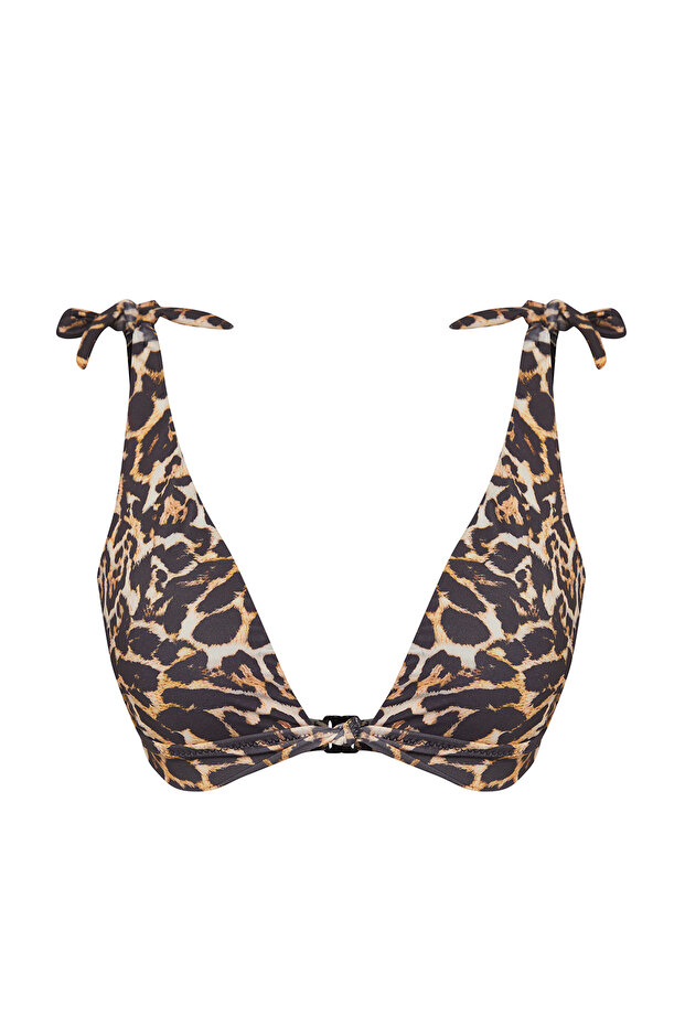 Leopar Desenli Düğümlü Üçgen Kaplı Bikini Üstü TBESS24BU00155 - 5