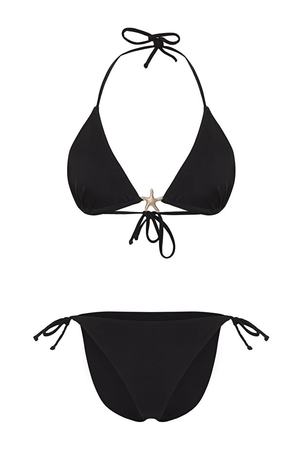 Siyah Üçgen Kaplı Döküm Aksesuarlı Regular Bikini Takımı TBESS25BT00064 - 5