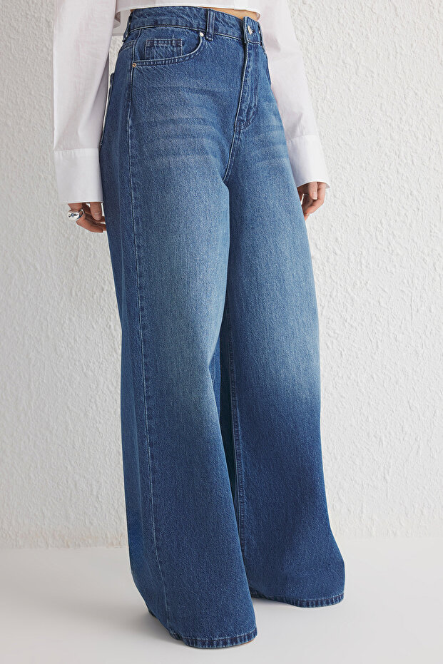 Mavi Yüksek Bel Ekstra Wide Leg Palazzo Geniş Paça %100 Pamuk Non-Stretch Jeans TWOSS25JE00066 - 3
