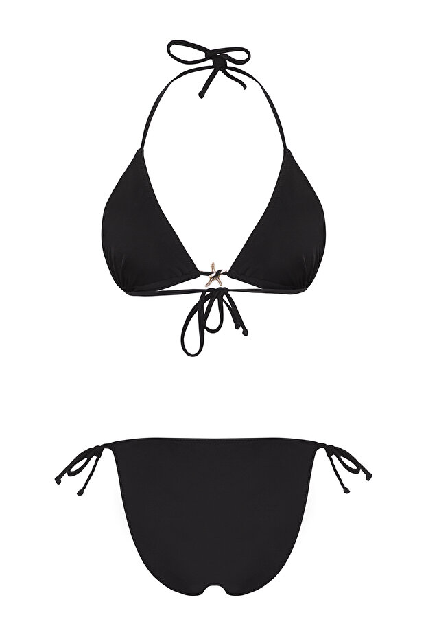 Siyah Üçgen Kaplı Döküm Aksesuarlı Regular Bikini Takımı TBESS25BT00064 - 6