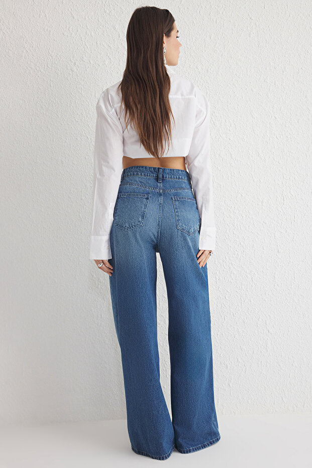 Mavi Yüksek Bel Ekstra Wide Leg Palazzo Geniş Paça %100 Pamuk Non-Stretch Jeans TWOSS25JE00066 - 5