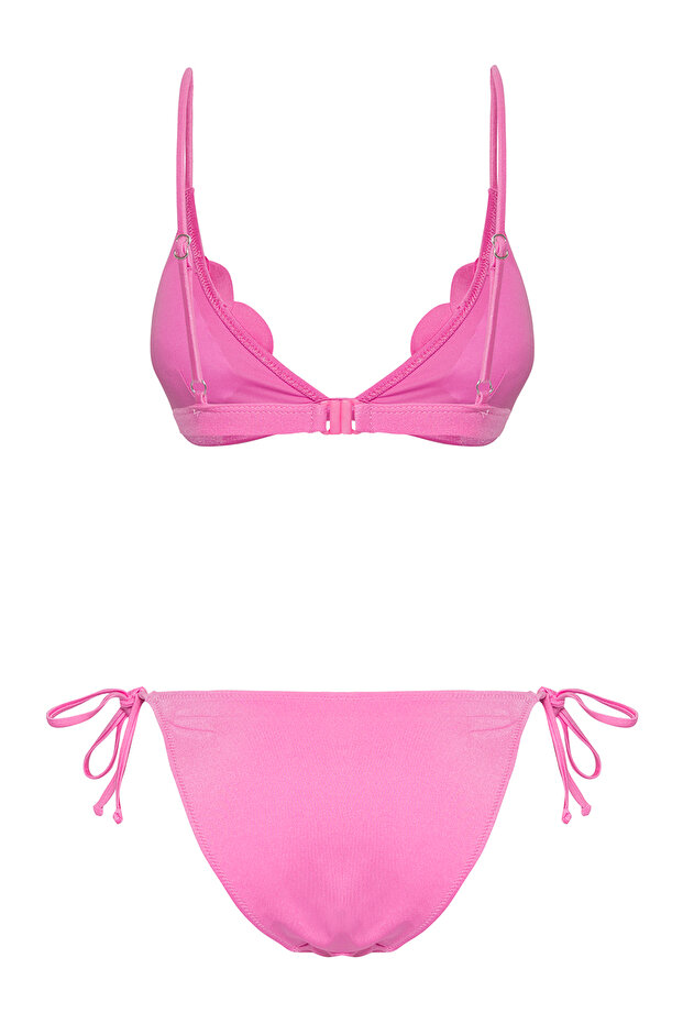 Różowy trójkątny kwiatowy aplikacja brazylijski zestaw bikini TBESS25BT00046 - 6