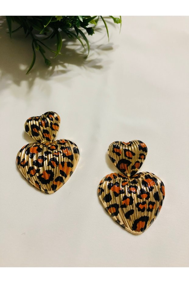 Double Heart Earrings with Leopard