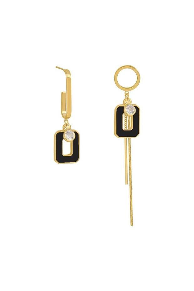 Asymmetric Dangle Black Rectangular Earrings - 2
