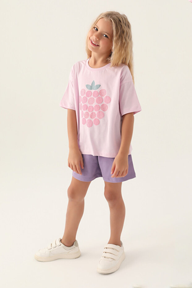 Kız Çocuk Mor Şort Takım - 2