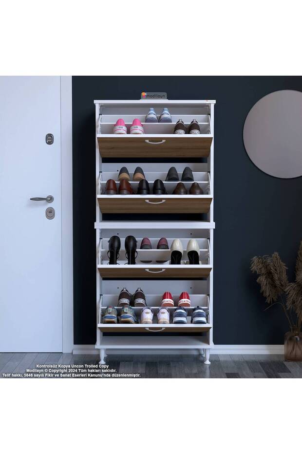 UMAY' 2 Li Antre Hol 72 x 168 x 25,5 cm’ lik 4 Düşer Kapak 8 Göz Bölmeli Ayakkabılık - 3