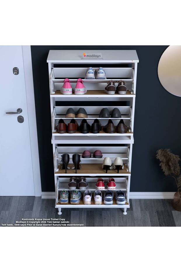 UMAY' 2 Li Antre Hol 72 x 168 x 25,5 cm’ lik 4 Düşer Kapak 8 Göz Bölmeli Ayakkabılık - 4