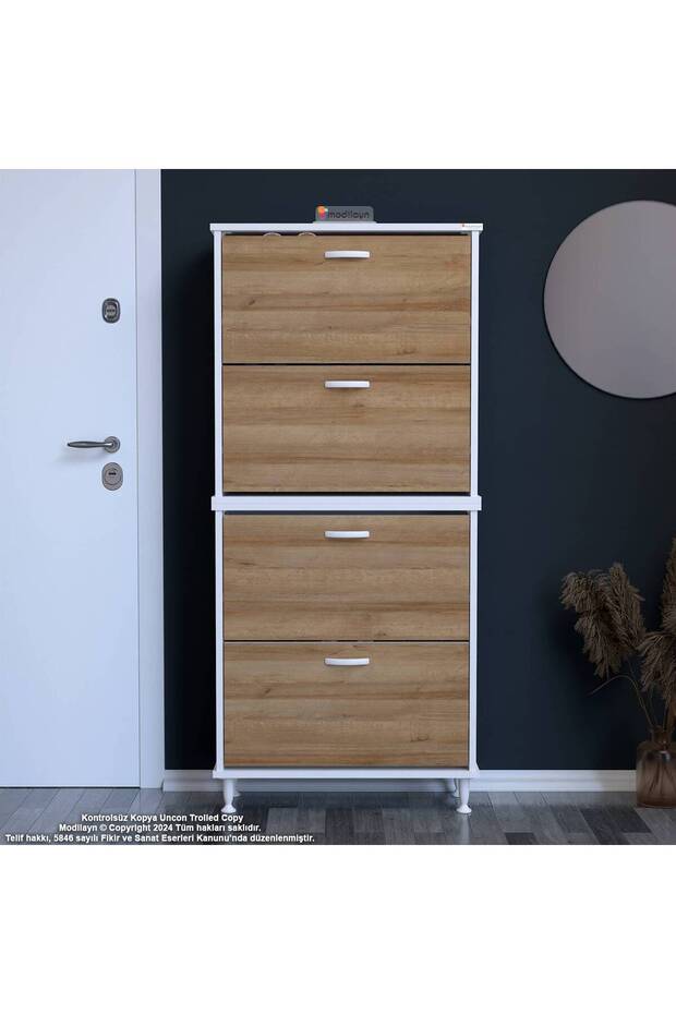 UMAY' 2 Li Antre Hol 72 x 168 x 25,5 cm’ lik 4 Düşer Kapak 8 Göz Bölmeli Ayakkabılık - 1