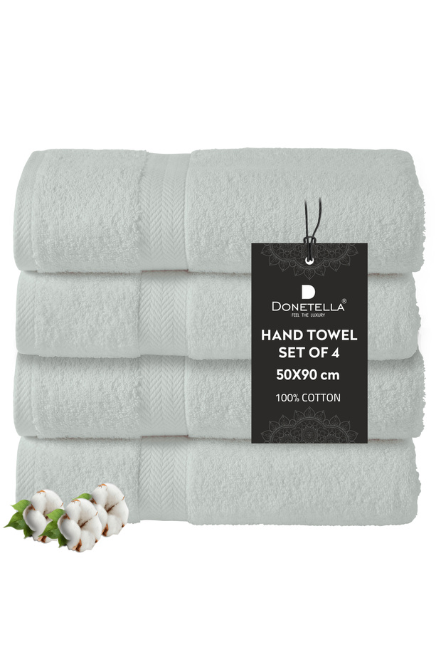 4 - Pcs Premium Hand Towels (50x90cm ) 600 GSM 100% Combed Cotton