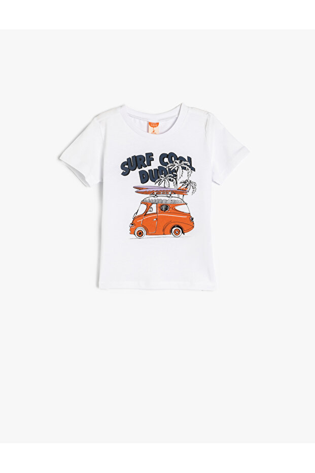 Print Detail Crew Neck Short Sleeve Cotton T-Shirt