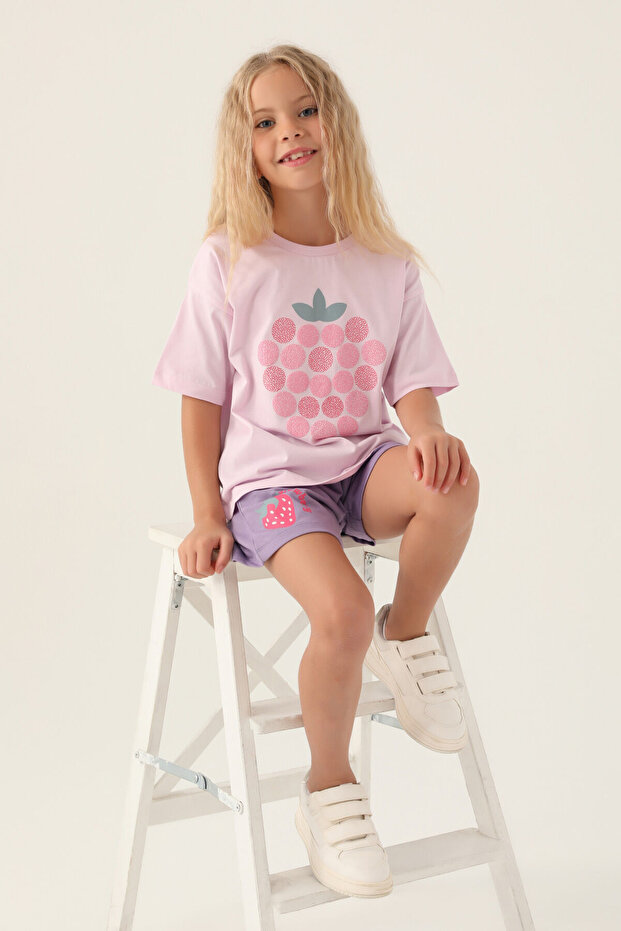 Kız Çocuk Mor Şort Takım - 3