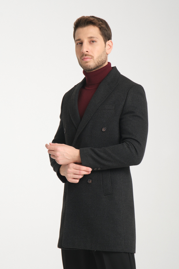 Slim Fit Men's Thick Double Breasted Coat-Coat