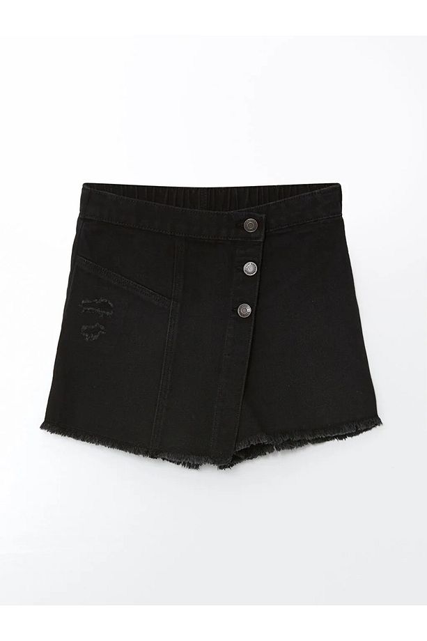 LCW Kids Beli Lastikli Kız Çocuk Jean Şort Etek - 1