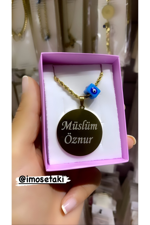 ÇELİK LAZERLE İSİM YAZILAN PLAKA KOLYE - 3