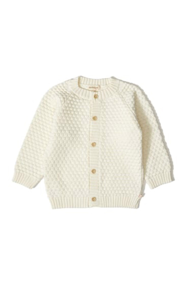 Ecru Organic Cotton Knitwear Baby Cardigan
