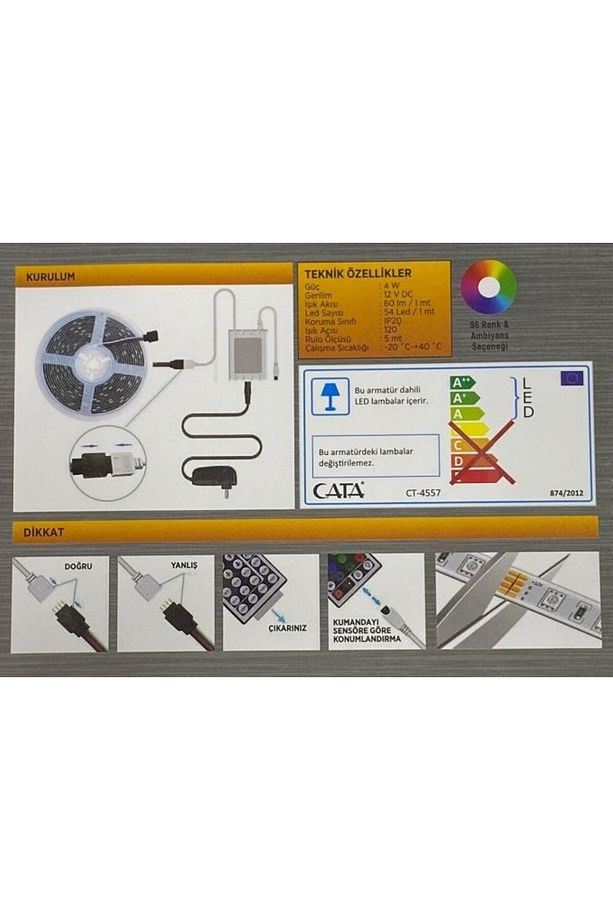 Ct-4558 Rgb Şerit Led Seti ( 5 Mt Rgb Led 352 Renk - Trafo - Rgb Kumanda ) - 2