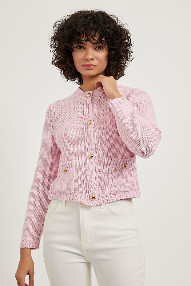 Düğmeli Triko Hırka - 1