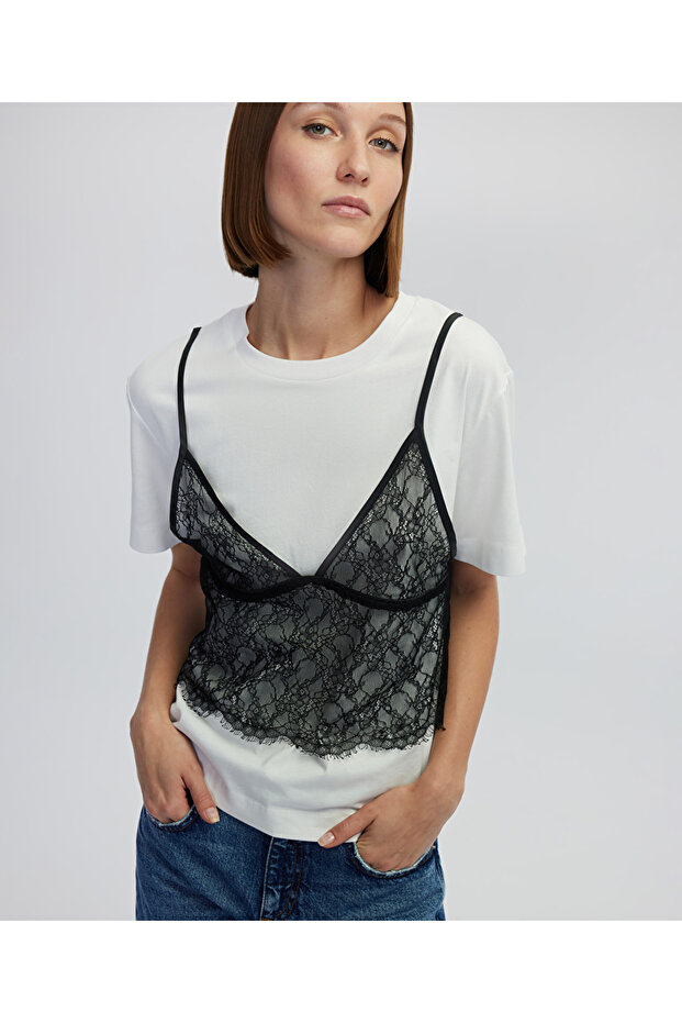 Dantel mix tişört - 1