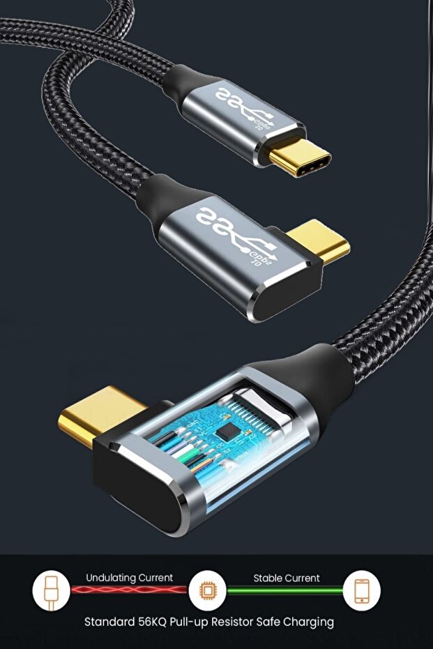 C14 Type-c To C 90 Derece 5a/100w/10gbps Şarj Data Ve 4k Görüntü Aktarım Kablosu -3mt - 8
