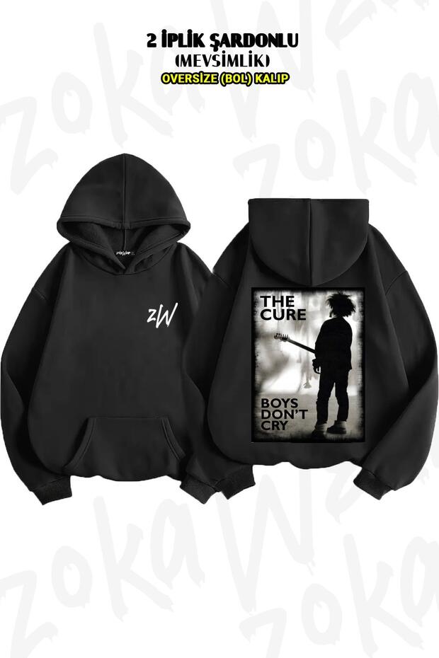 سويت شيرت بغطاء للرأس مطبوع عليه ظهر The Cure Boys كبير الحجم (خيطان)