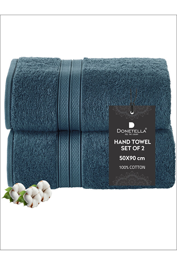 2 - Pcs Premium Hand Towels (50x90cm ) 600 GSM 100% Combed Cotton