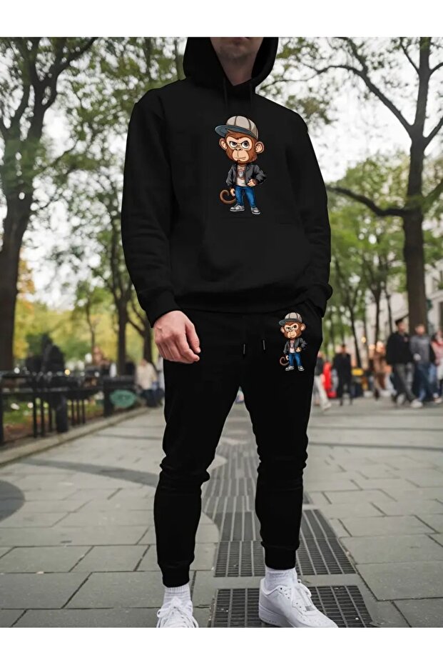 Men's Printed Hooded Tracksuit Set - Relaxed Fit Plus Size Tracksuit Set