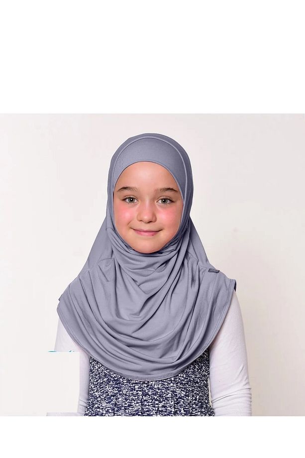 Kız Çocuk Pratik Başörtü Pamuklu Meryem Model Gri - 1