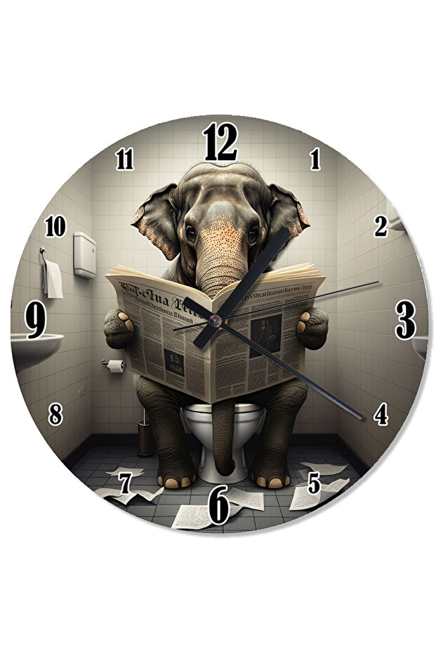 ساعة حائط منقوشة على شكل فيل يقرأ الصحف - 1