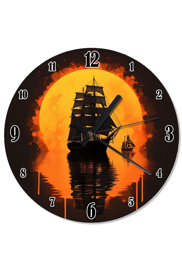 ساعة حائط منقوشة على شكل سفينة شراعية غروب الشمس - 1