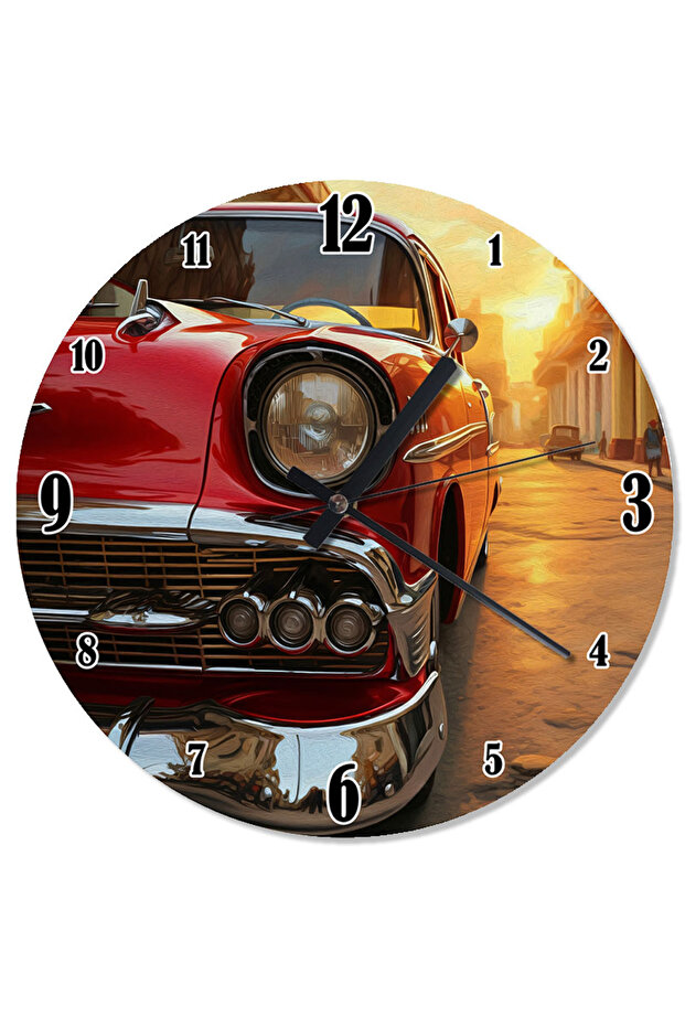 ساعة حائط مطبوعة على شكل سيارة كلاسيكية باللون الأحمر - 1