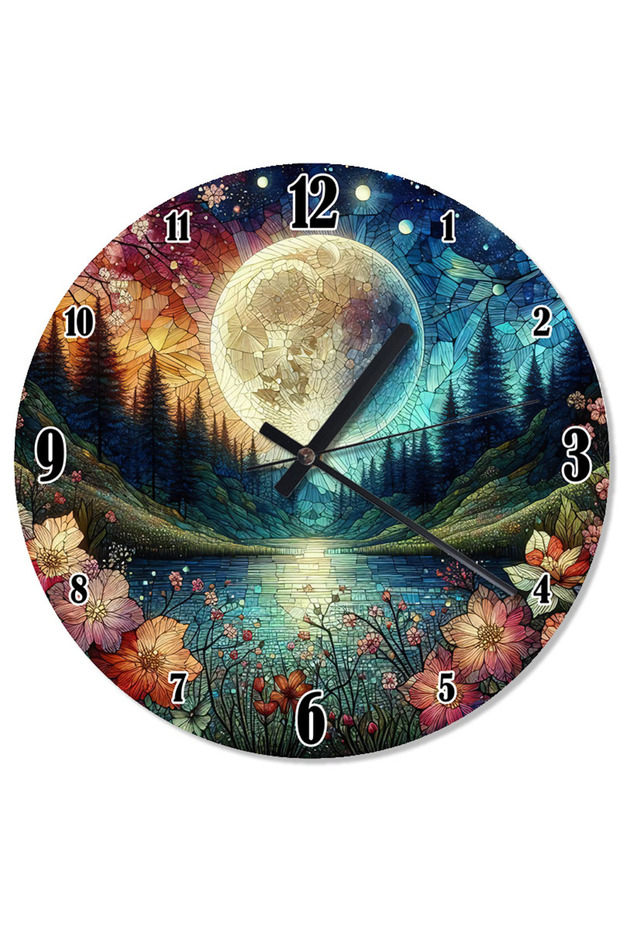 ساعة حائط على شكل غابة وضوء القمر - 1