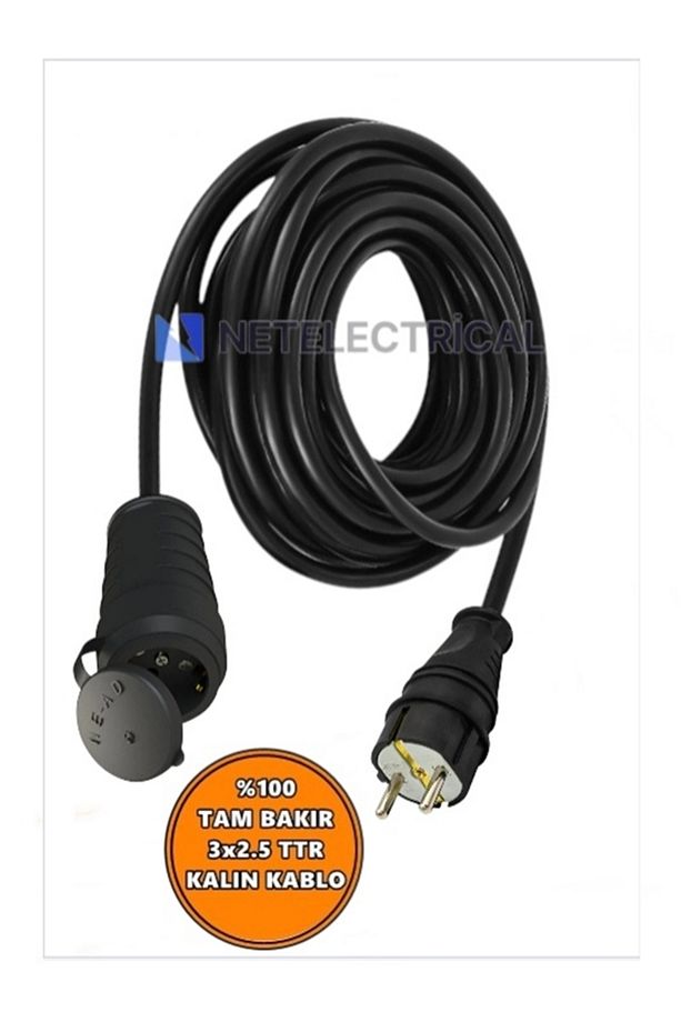 Kauçuk Tekli Topraklı Ara Uzatma Kablosu 4 METRE 3x2.5 Mm² Ttr Kalın Siyah Kablolu - 1