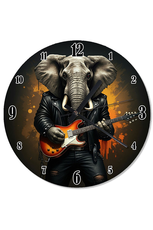Elephant Playing Guitar Design Wall Clock