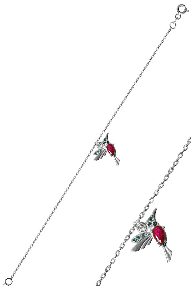 Kadın Ruby Kuş Model 925 Ayar Gümüş Halhal - 3