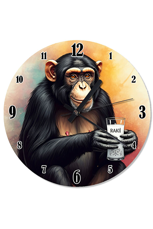 ساعة حائط على شكل شمبانزي يشرب مشروبًا - 1