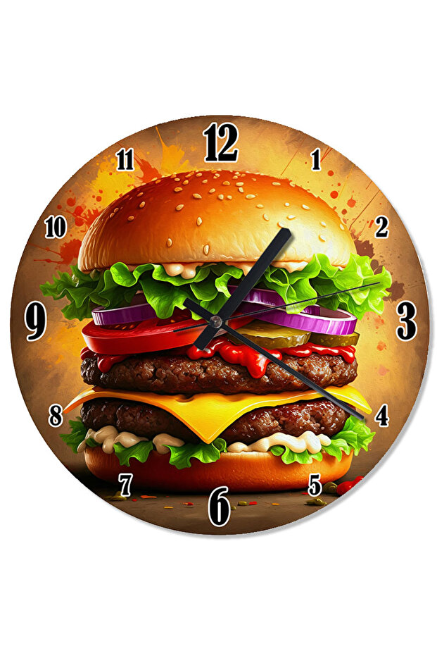 ساعة حائط بتصميم همبرغر لذيذ كبير - 1
