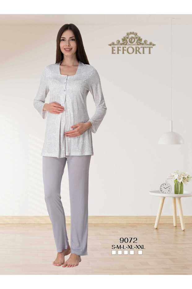 طقم بيجامة للحوامل منقوشة بشال - 1