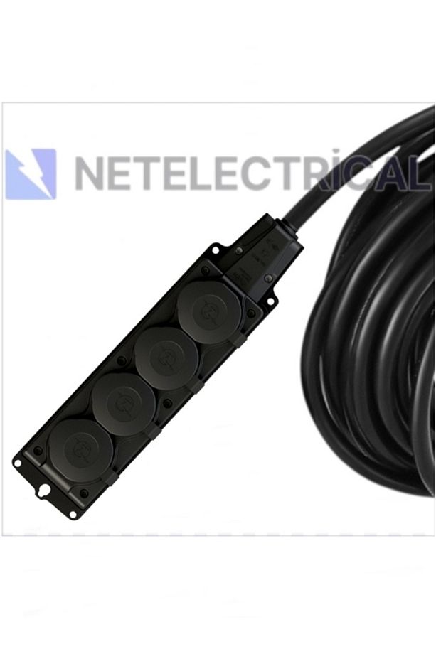 Kauçuk 4'lü Topraklı Grup Priz Uzatma Kablosu 10 METRE 3x2.5 Mm² Ttr Kalın Siyah Kablolu - 2