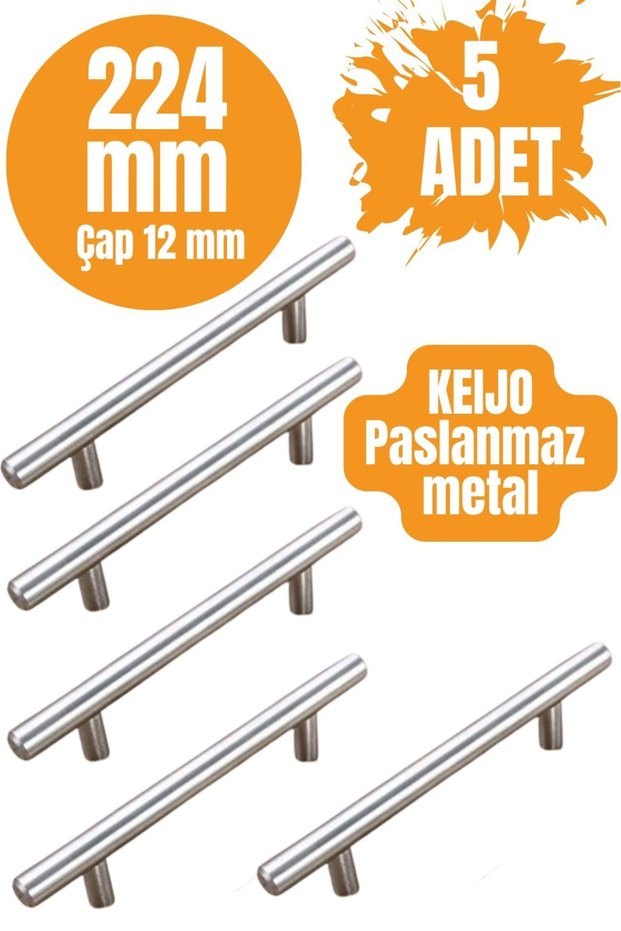 5 Pcs Keijo Inox 224 mm (22.4 cm) Stainless Handle (Furniture, Cabinet Handle, Handle Model)