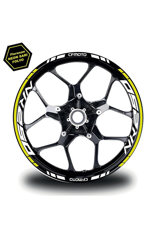Cfmoto Nk250 Wheel Rim Sticker Interior & Exterior Tooling Sticker Model Neon Yellow - White