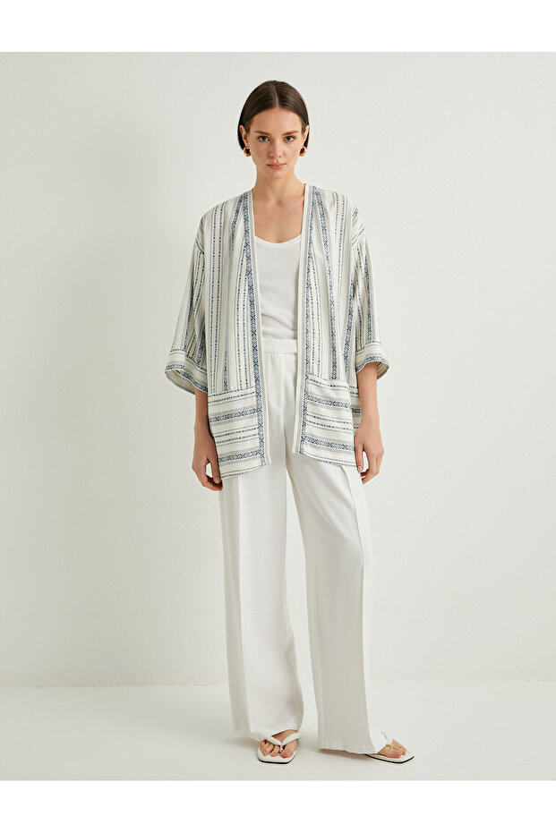 Kimono Wide Half Sleeve Pocket Linen Blended