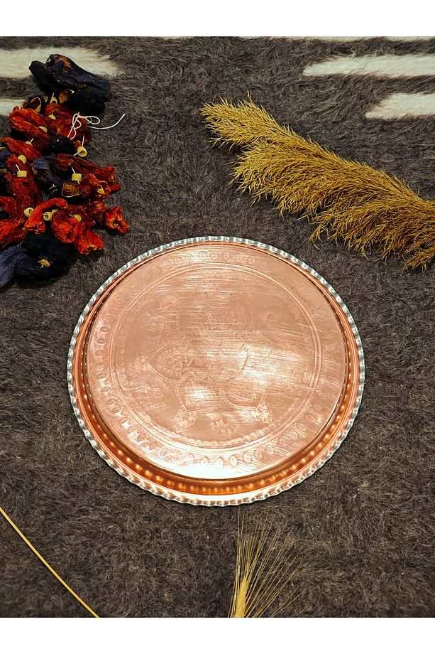 Bakır Nakışlı Şark Köşesi Tepsi, Kahve Sunum Tepsi 34 Cm - 5
