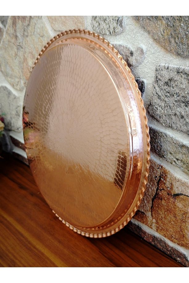 Yuvarlak Bakır Tepsi Sunumluk 45 Cm - 4