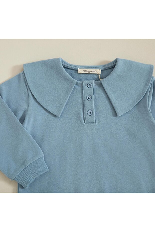 Tiny House Yaka Detaylı Sweatshirt Mavi - 3