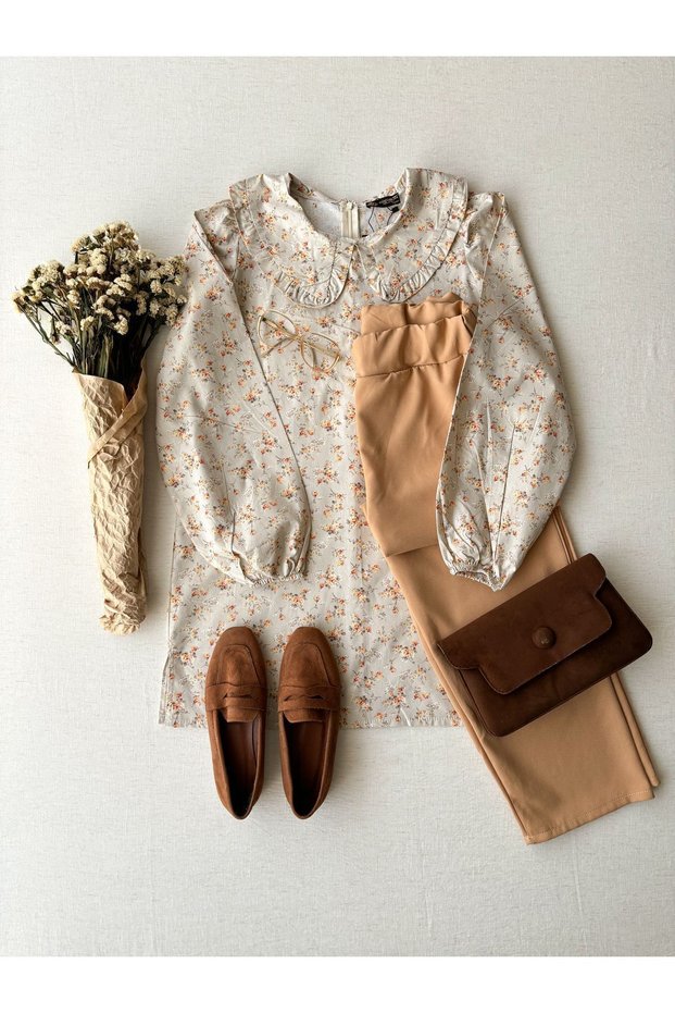 Baby Collar Floral Long Poplin Tunic